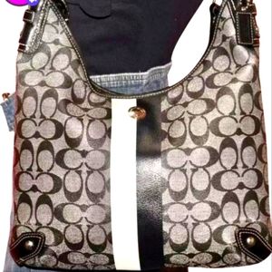 Coach Signature Stripe Chelsea Hobo Shoulder Bag Purse F14476